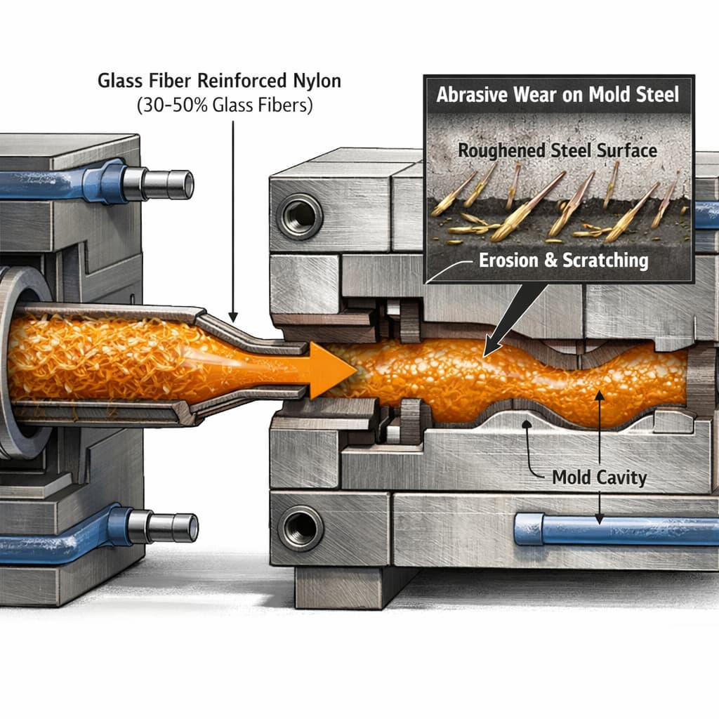  Illustration of abrasive wear mechanisms on mold surfaces