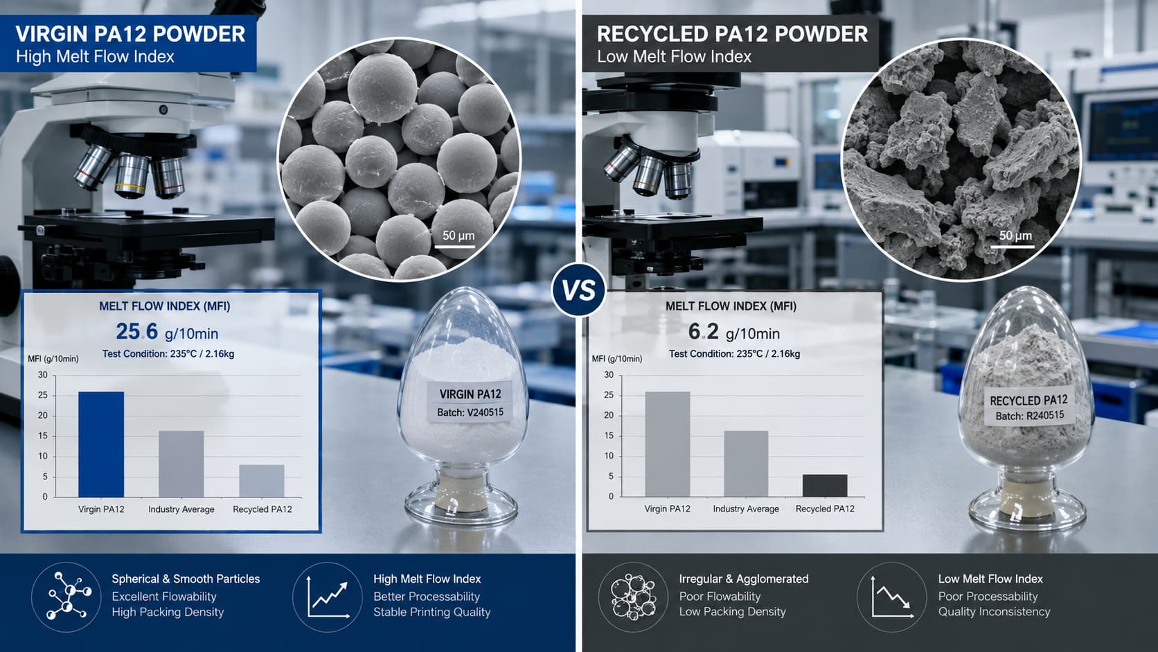 SLS nylon powder Virgin vs recycled powder